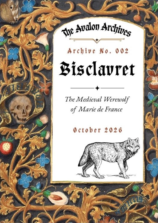 Archive No. 002, Bisclavret: the booklet cover, a wolf inside a gilded floral border